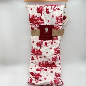 Coveted Home Oversized Plush Throw Blanket Red Winter Village Scene Soft